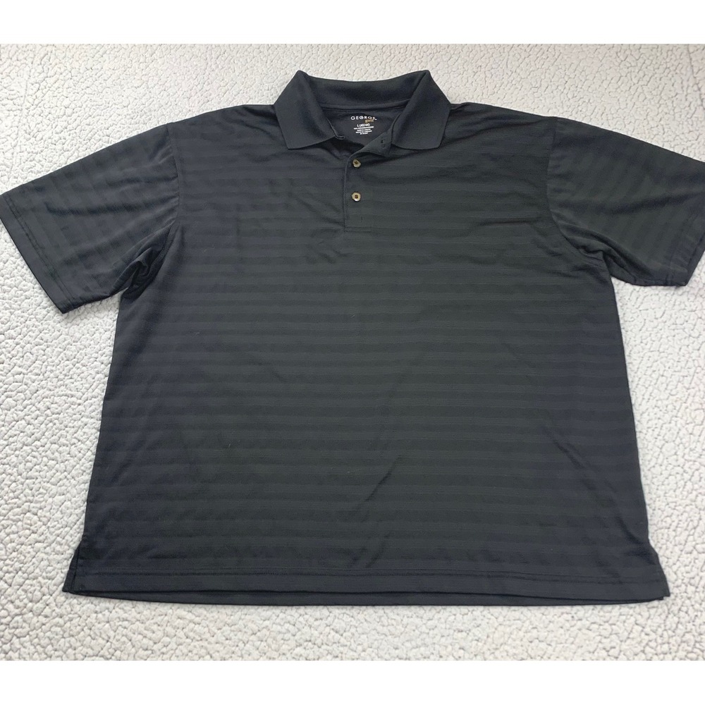 George Golf Polo Shirt Mens L Black Striped Short Sleeve Polyester Performance